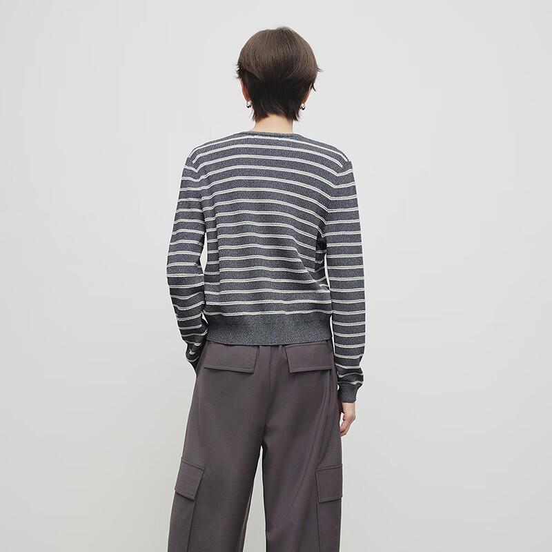 Broadcast Simple V-Neck Striped Long Sleeve Knit Top