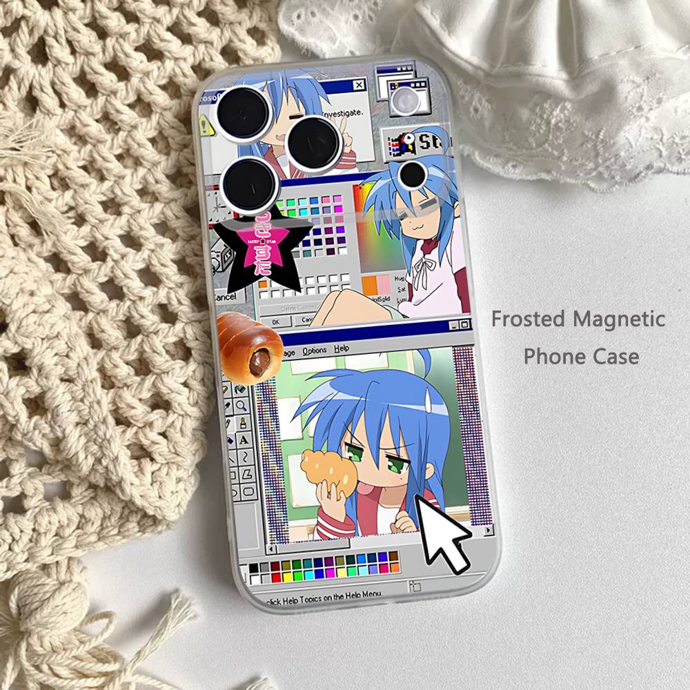 K-Konata Izumi Lucky S-Star Frosted Clear Magnetic Case for iPhone 17,16,15,14,13,12,11 Pro,Max,Plus,Mini,Air,E