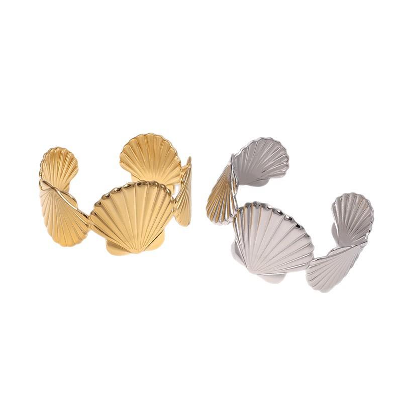 Non-tarnish Minimalist Europe and The United States Stainless Steel Wide Version Scallop Opening Bracelet Women's Niche Light