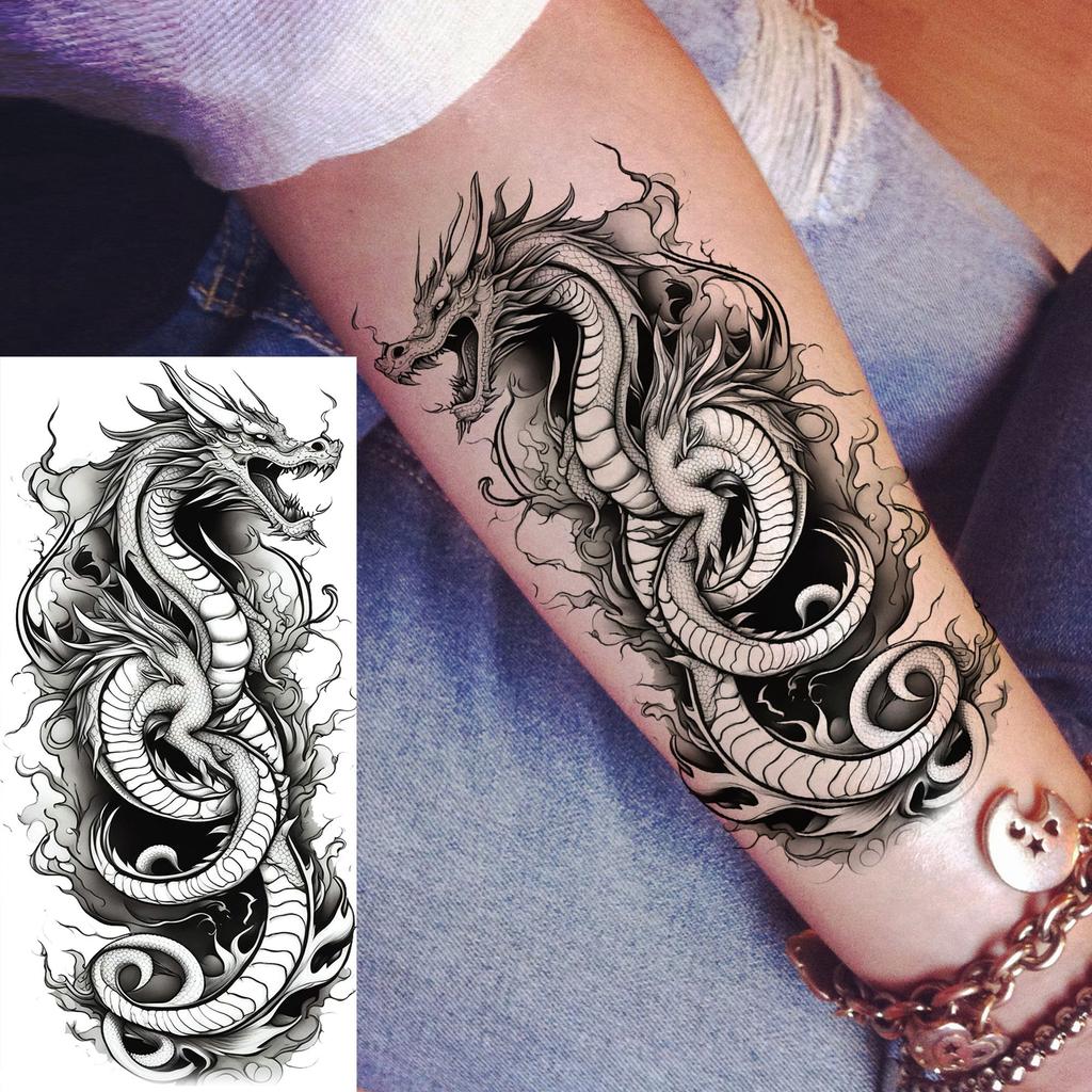 1 Sheet Fashion Dragon Temporary Tattoos For Men Adults Women Forearm Arm Leg Waist Tattoo Sleeve Sticker Disposable Decoration