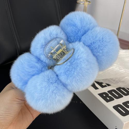 Rex Rabbit Fur Ball Large Hairpin Head Online Celebrity Cute Plush Catch Clip Hair Accessories Autumn and Winter Korean Hair Catch Headdress.