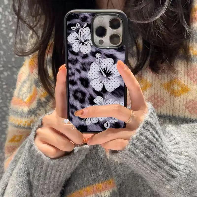 Ins leopard print flower for iPhone Apple 16/17promax mobile phone case 14 water condensation 13 fashion 15 large holes