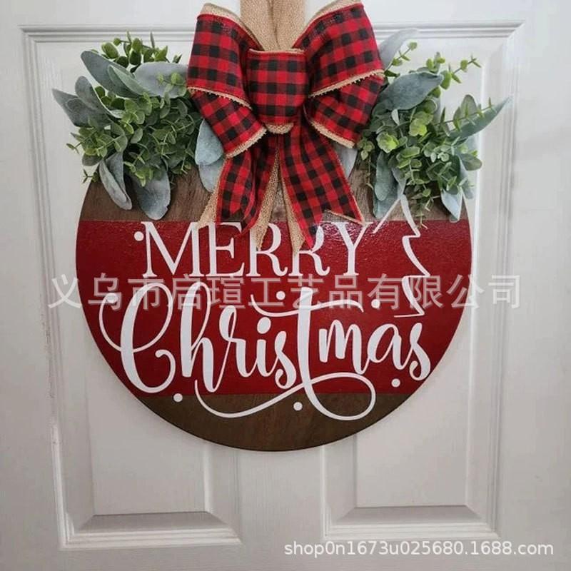 Wooden Christmas Door Hanger Decor Front Porch Entryway Wall Hanging Ornament Holiday Home Dcor