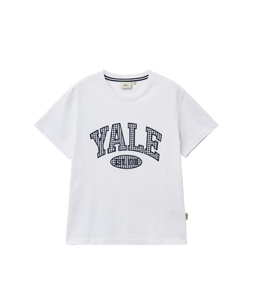 YALE Women'S Seersucker Check Two-Tone Arch T-Shirt_White