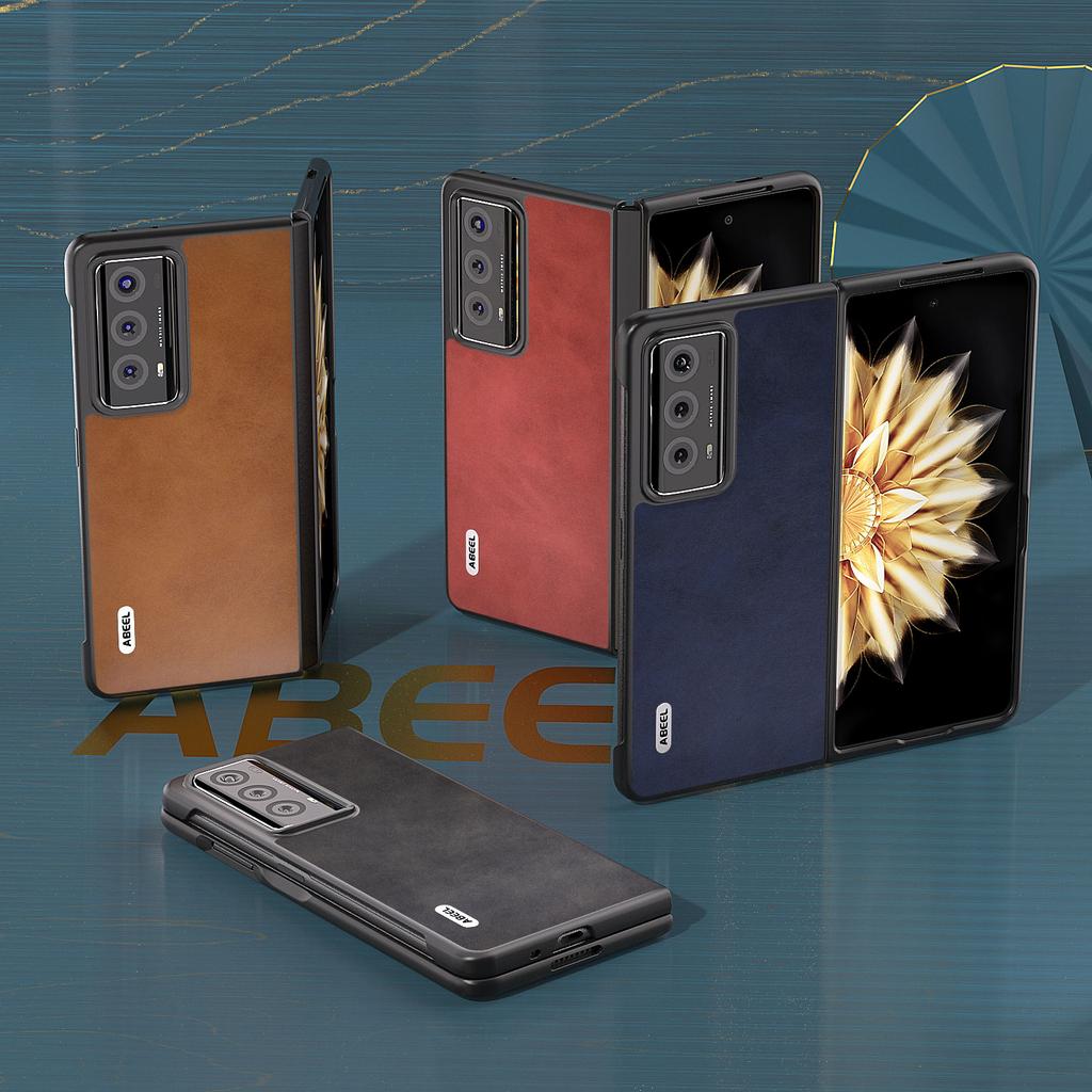 ABEEL Folding Phone Case for Honor Magic V2 5G,Cowhide Texture PU Leather Coated PC Back Cover