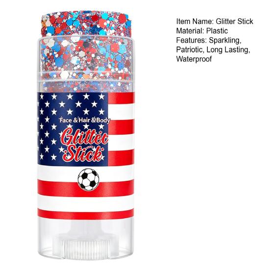 Patriotic Red White and Blue Body Glitter Stick, 4th of July Accessories for Women Kids, Sparkling Face Hair Glitter