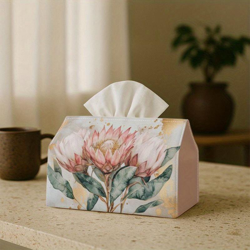 2D Flat Printing, Box Box with Protea Flower Bouquet Decorative Storage Box for Holiday Home Decor, Kitchen, Living Room, Car - Festive Dispenser Idea