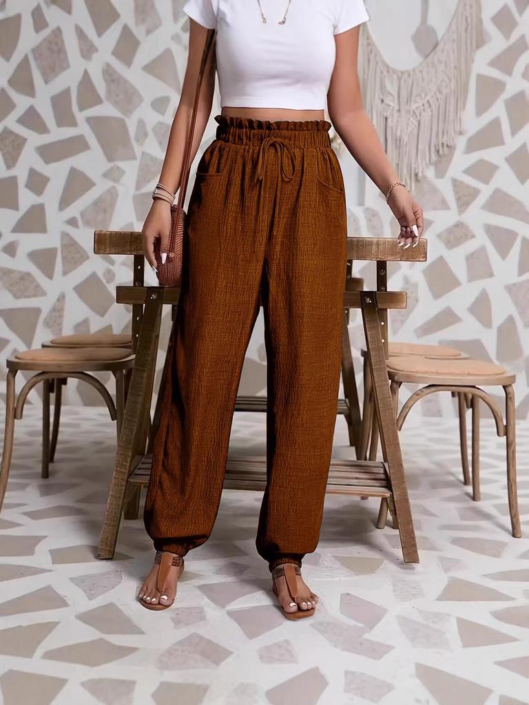 2026 Women's Casual Elastic Pure Color Long Pants - Spring/Summer European Fashion