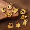 18K Gold-Plated Stainless Steel Moon Heart Diamond Pendant for DIY Jewelry