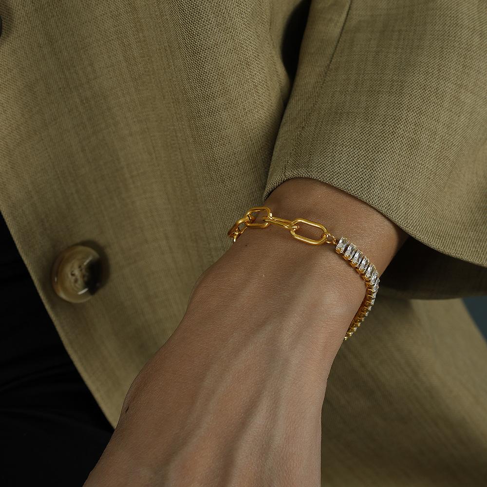 South Korea Dongdaemun cold wind design zircon splicing necklace bracelet earrings set simple