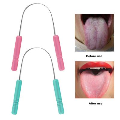 2Pcs Stainless Steel Tongue Scraper U-Shape Tongue Coating Cleaner Kids Adults Bad Breath Removal Portable Tongue Scrubber