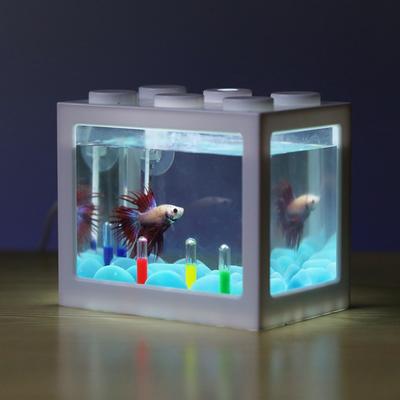 USB Illuminated Small Fish Tank Small Landscape Seaweed Ball Box Mini Aquarium Fish Tank with LED Lamp Light