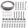 Stainless Steel Wire Rope Hanging Kit for Outdoor String Lights with Thimble Hooks and Tensioning Cable.