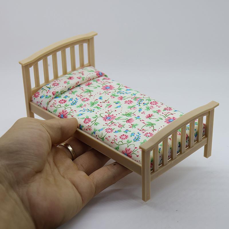 1 Piece 1:12 Dollhouse Accessories Miniature Floral Single Bed Model Furniture Bedroom Micro Scene Decoration