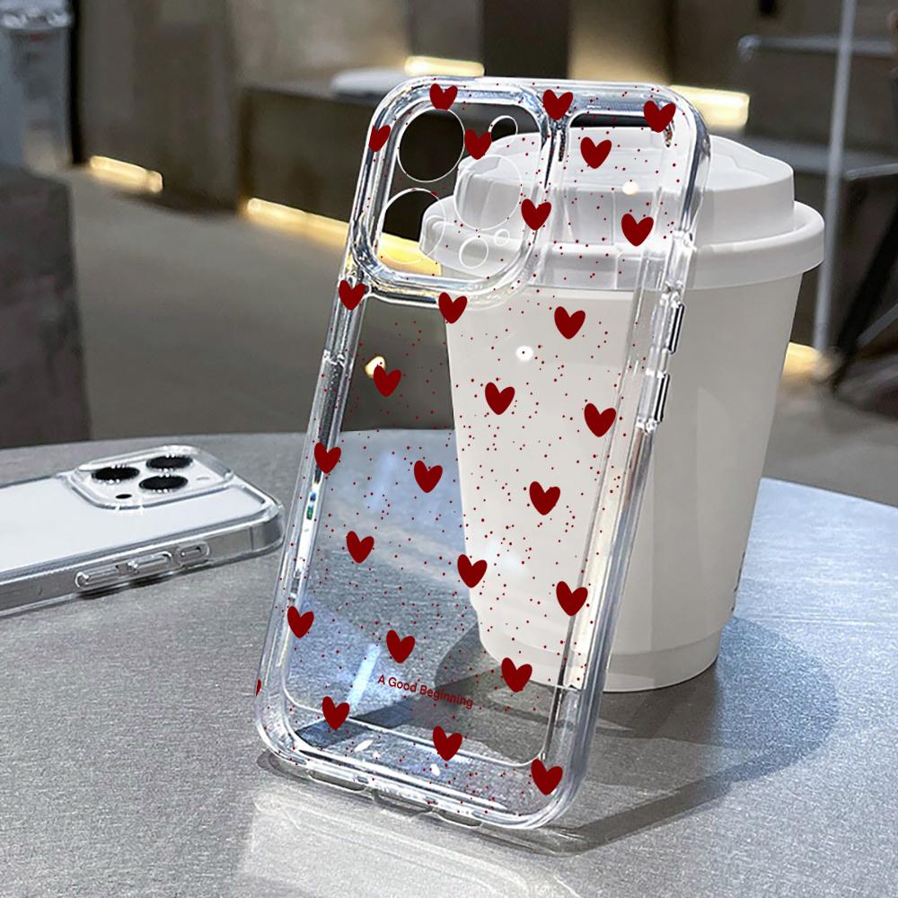 Love Heart Pattern Shockproof Phone Case For iPhone 16 Pro 15 14 13 12 11 17 Pro Max 7 8 Plus XS Silicone Transparent Soft Funda