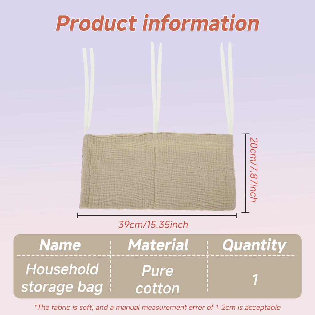 Baby Bedside Hanging Storage Bag Cotton 2 Pocket Baby Crib Organizer Soft Cribs Diaper Storage Bag for Teething Rings Wipes Toy