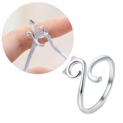 Anillos Ajustables de Hilo con Orejas de Gato Adorno Anillos Modernos y Simples Joyería Anillos Personalizados con Forma de Gato Accesorio para el Dedo