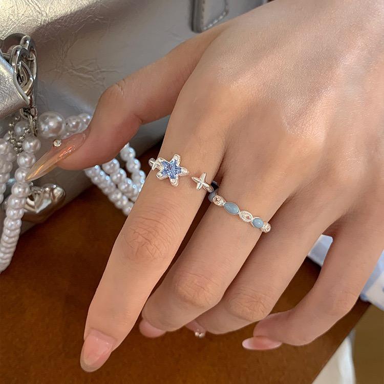 925 Sterling Silver Rings For Women Geometric Fine Jewelry Finger Adjustable Blue Flower Ring For Party Birthday Gift
