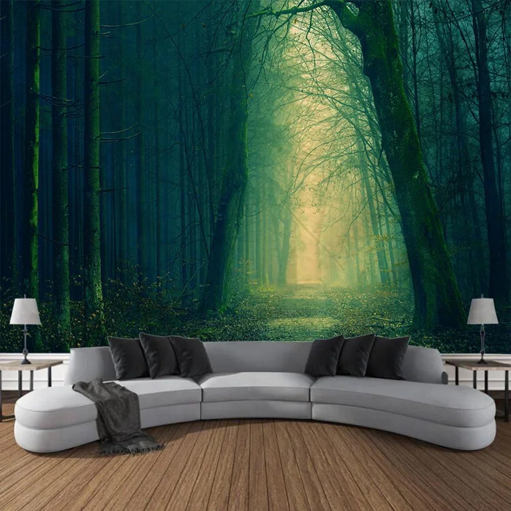 Large 3D Printed Tapestry Green Forest Landscape Wall Hanging Cloth Hippie Bohemian Home Art Decoration Living Room Wall Decor