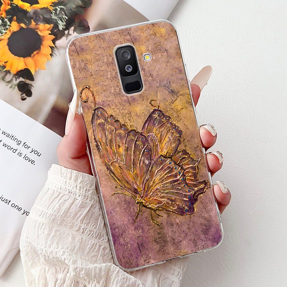 For Samsung Galaxy A6 Plus 2018 Phone Case On Samsung A6+ (2018) A6 A600F A605G Elegant Floral Cat Soft Silicone Clear TPU Cases