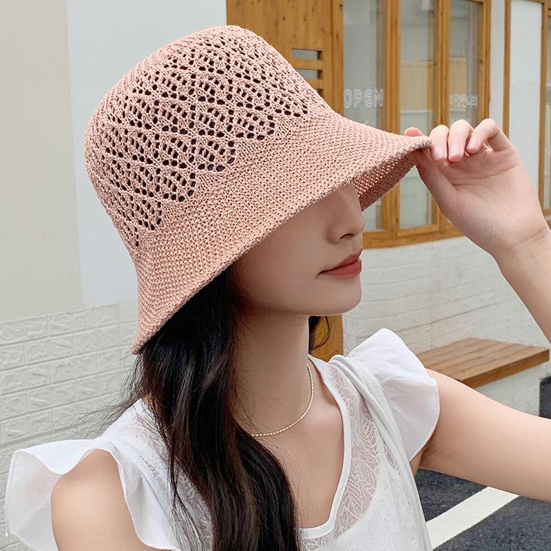Female Spring Sun Protection Hollow Hat Summer Breathable Sun Shield Hat Versatile Fisherman Hat Bucket Hat