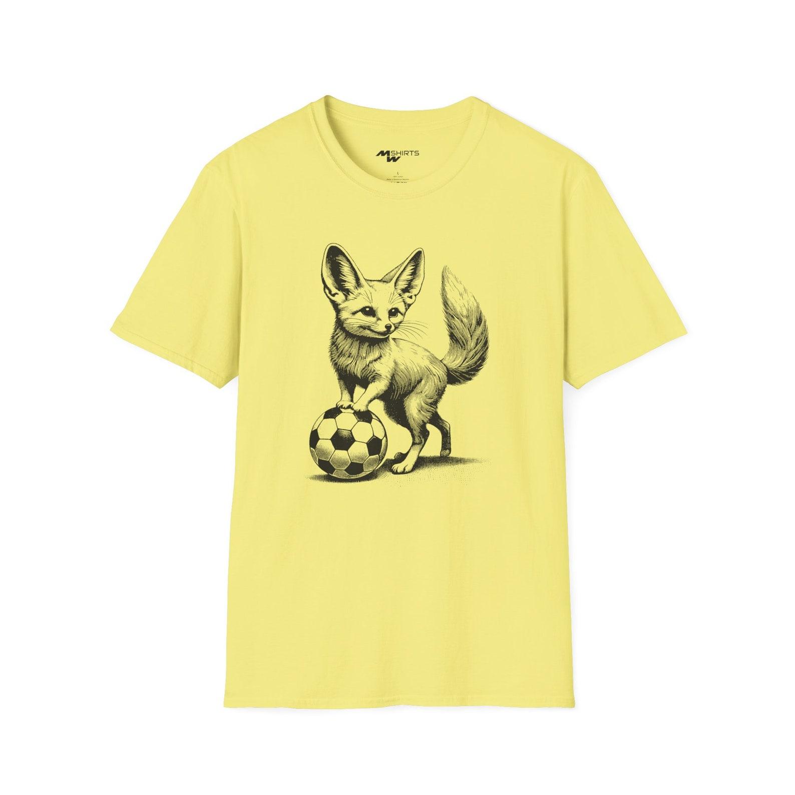 Fennec Fox Soccer T-Shirt: Copper Engraving Style, Unisex Soft-Style 3XL