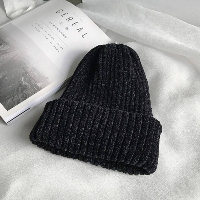 Klassische Damen Chenille Samt Wintermütze Retro Beanie Mütze Vintage Gerippt Gestrickt Fischer Hip Hop Einfarbig Sturmhaube