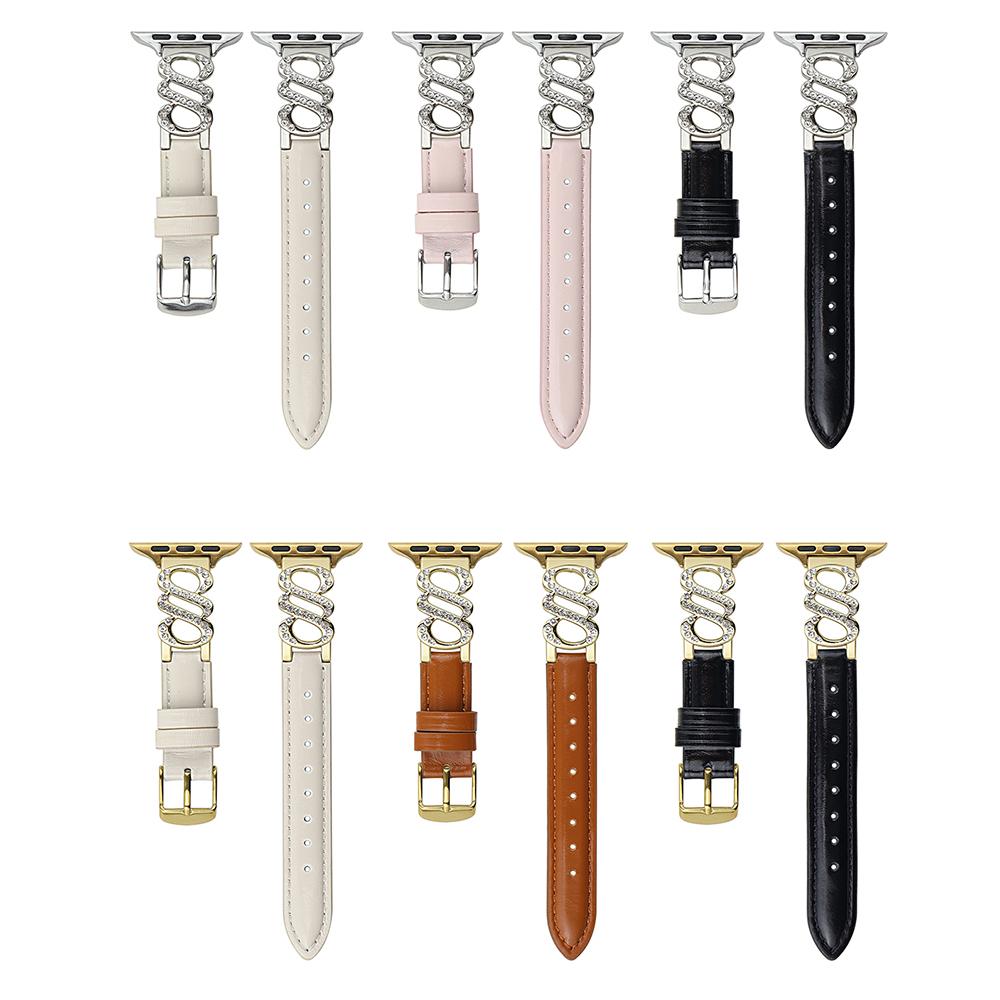 Wrist Strap for Apple Watch Series 10 Ultra 9 8 7 SE 6 5 4 3 2 1 46mm 49mm 45mm 44mm 42mm S-Shape Leather Band Rhinestone Decor
