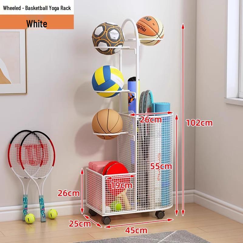 Estante de Chão para Armazenamento de Basquete e Prateleira de Brinquedos para Equipamentos Esportivos e Tapetes de Yoga