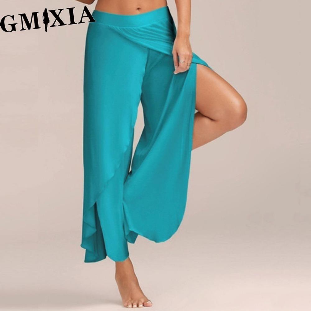 

GMXIA 10 цветов Женские брюки палаццо бохо с широкими штанинами, шифоновая юбка, расклешенные брюки для йоги, больших размеров L синий