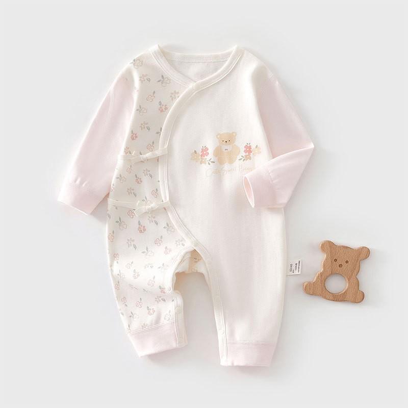 Newborn Baby Kimono Romper, Cotton Seamless Infant One Piece Outfit, Long Sleeve Butterfly Style Crawling Pajamas for Spring Autumn