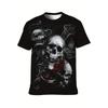 Men's 3D Skull Print T-Shirt Vintage Style Oversized Short Sleeve Round Neck T-Shirt Top Summer Harajuku Streetwear Men Clothing