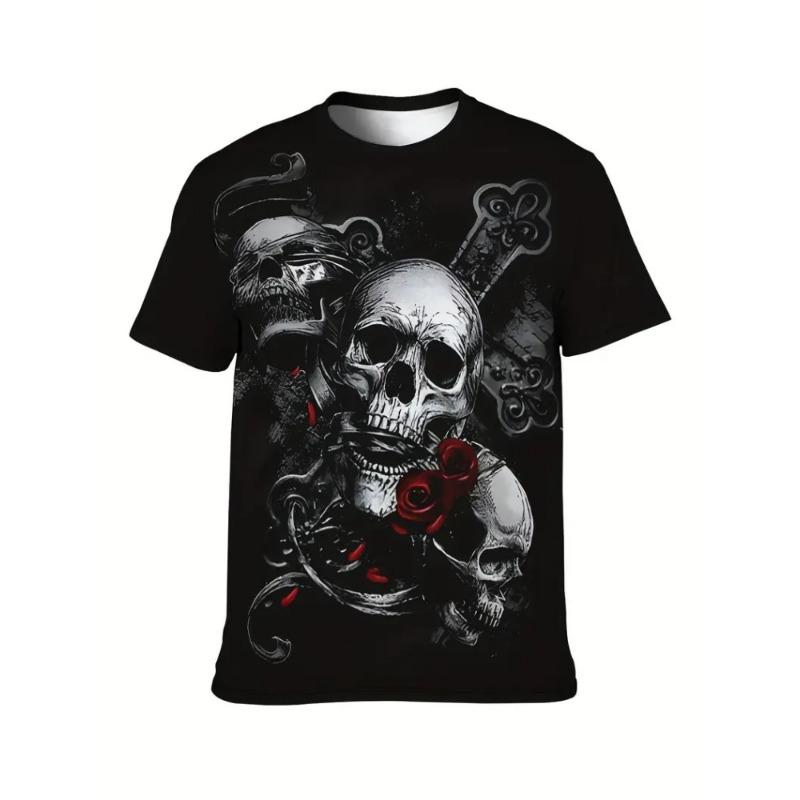 Men's 3D Skull Print T-Shirt Vintage Style Oversized Short Sleeve Round Neck T-Shirt Top Summer Harajuku Streetwear Men Clothing