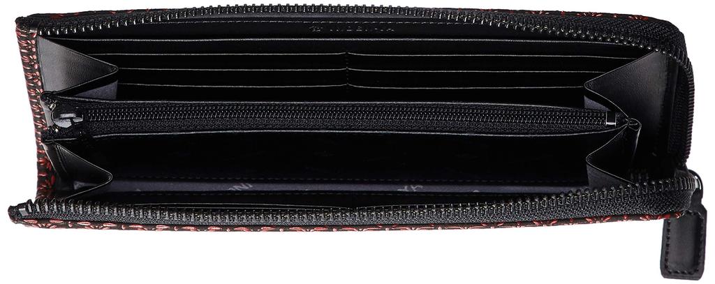 Indenya Long Wallet, Black Deer Leather with Red Lacquer, Diamond and Chrysanthemum Pattern, 2307-21-017