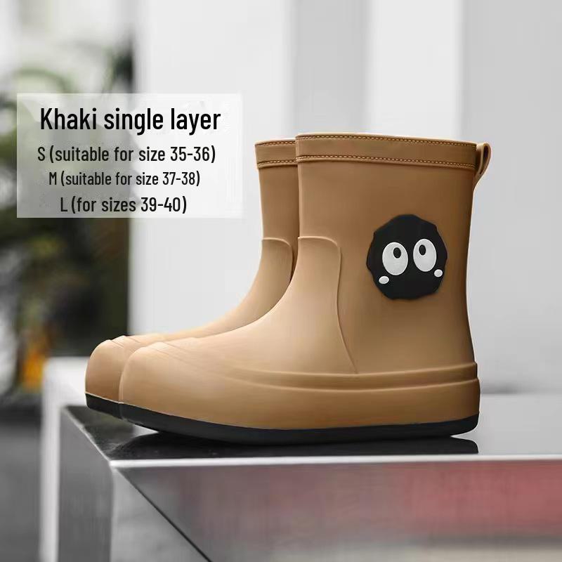 Women's Cute Korean Cartoon Non-Slip Waterproof Rain Boots with Velvet and Cotton for Warmth - Short Tube Outdoor Footwear