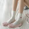 Embroidery Cherry Women Socks Japanese Fashion Knitted Cotton Black White Long Socks Women Sweet Girl Lolita Kawaii Ruffle Socks