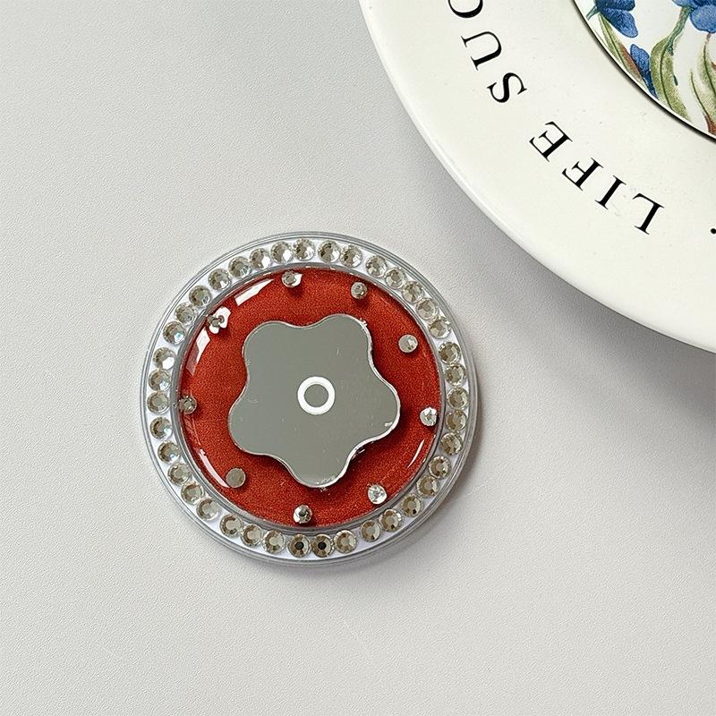 Small Fresh Flower Mirror Mobile Phone Airbag Holder Solid Color Ring Rhinestone Magnetic Creative Design Women'S Gift