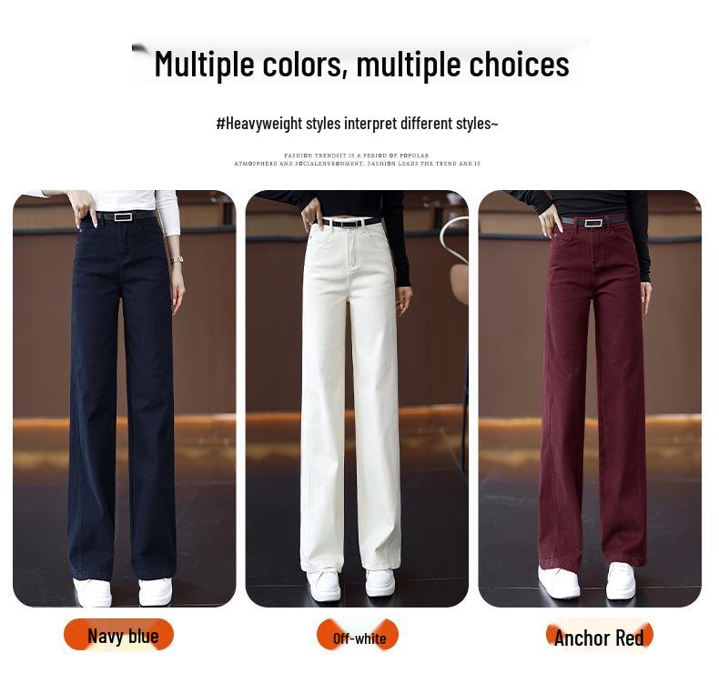 Damen 2025 High-Waisted Dunkelblaue Straight-Leg Jeans - Slim Fit, Wide-Leg, Lässige Frühling & Herbst Hose