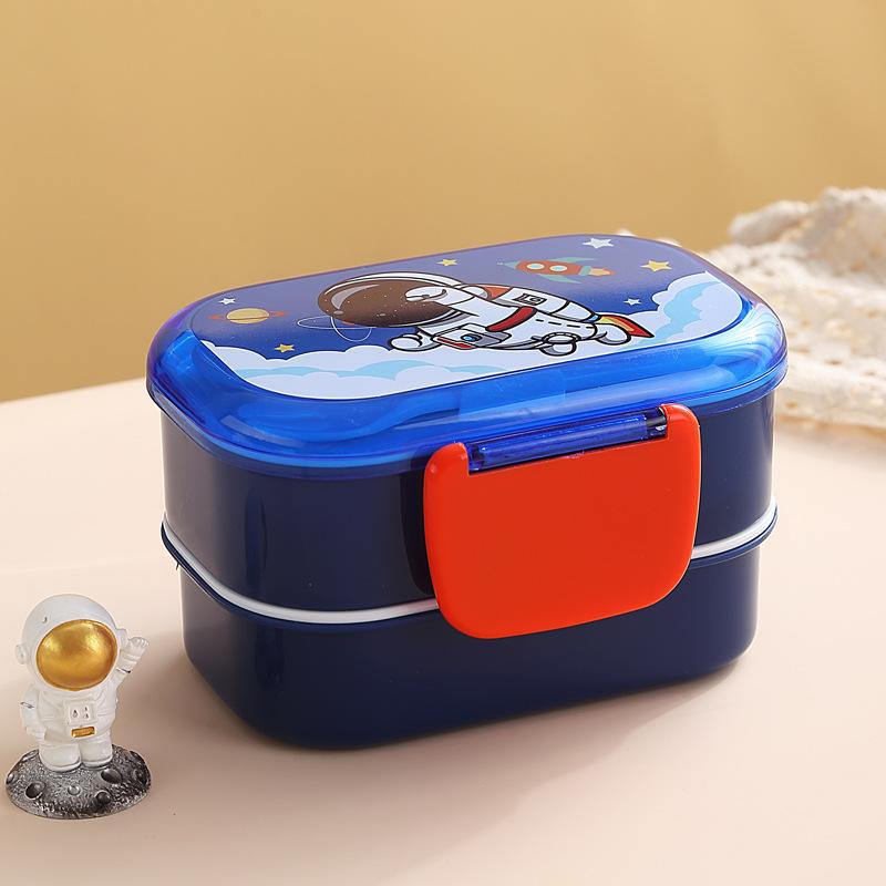 

600 мл мультяшный двухслойный ланч-бокс с ложкой и вилкой, герметичный для микроволновой печи, контейнер для еды Bento для детей и школьников, не содержит BPA 600ml