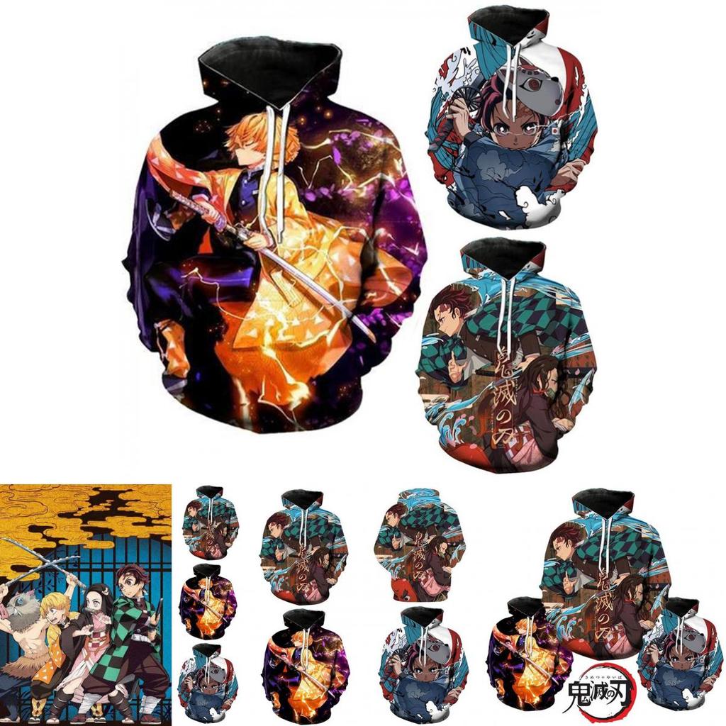 Vibrant And Comfortable Demon Slayer 3d Printed Couples Hoodies With Long Sleeves