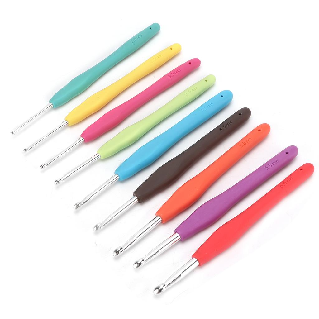 9 Uncinetti 2mm-6mm Ergonomici Manico Morbido in TPR Uncinetti in Alluminio Aghi per Mani Artritiche
