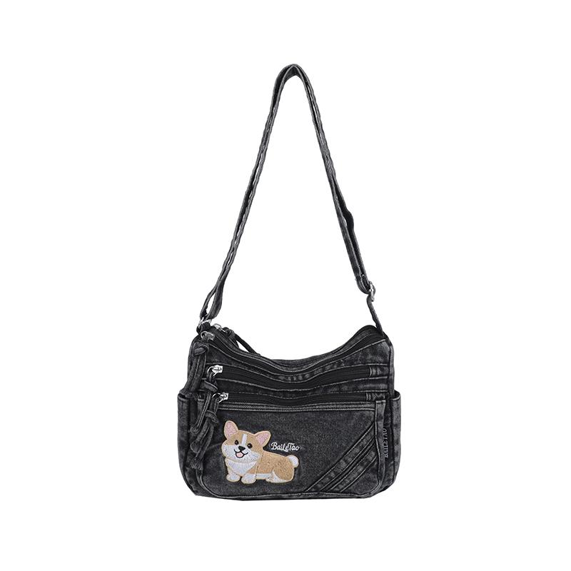 Vintage Denim Bag Crossbody Bag Women's Large Capacity Multi-Pocket Lightweight Shoulder Bag