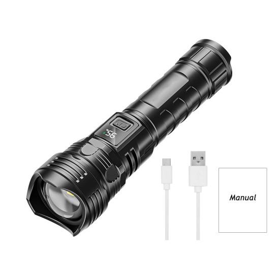 High-brightness LED Flashlight Digital Display Waterproof Rechargeable Flashlight Energy-saving LED Torch for Outdoor Camping Patrol