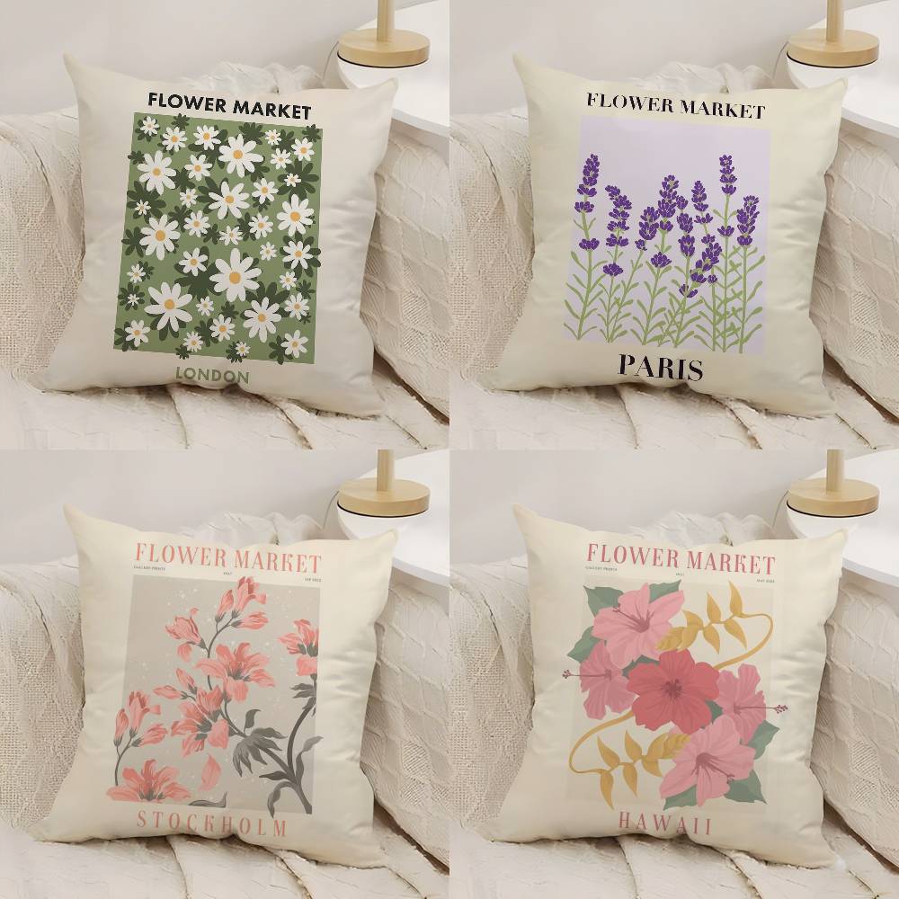 Pillow Case Flower Market Home Dorm Chair Back Short Plush Double-Sided Printing Office Nap Time Cushion Cover