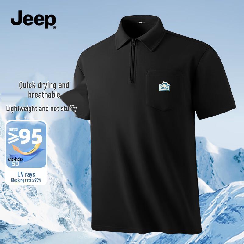 JEEP Men s UPF50+ Quick-Dry Anti-UV Polo T-Shirt L