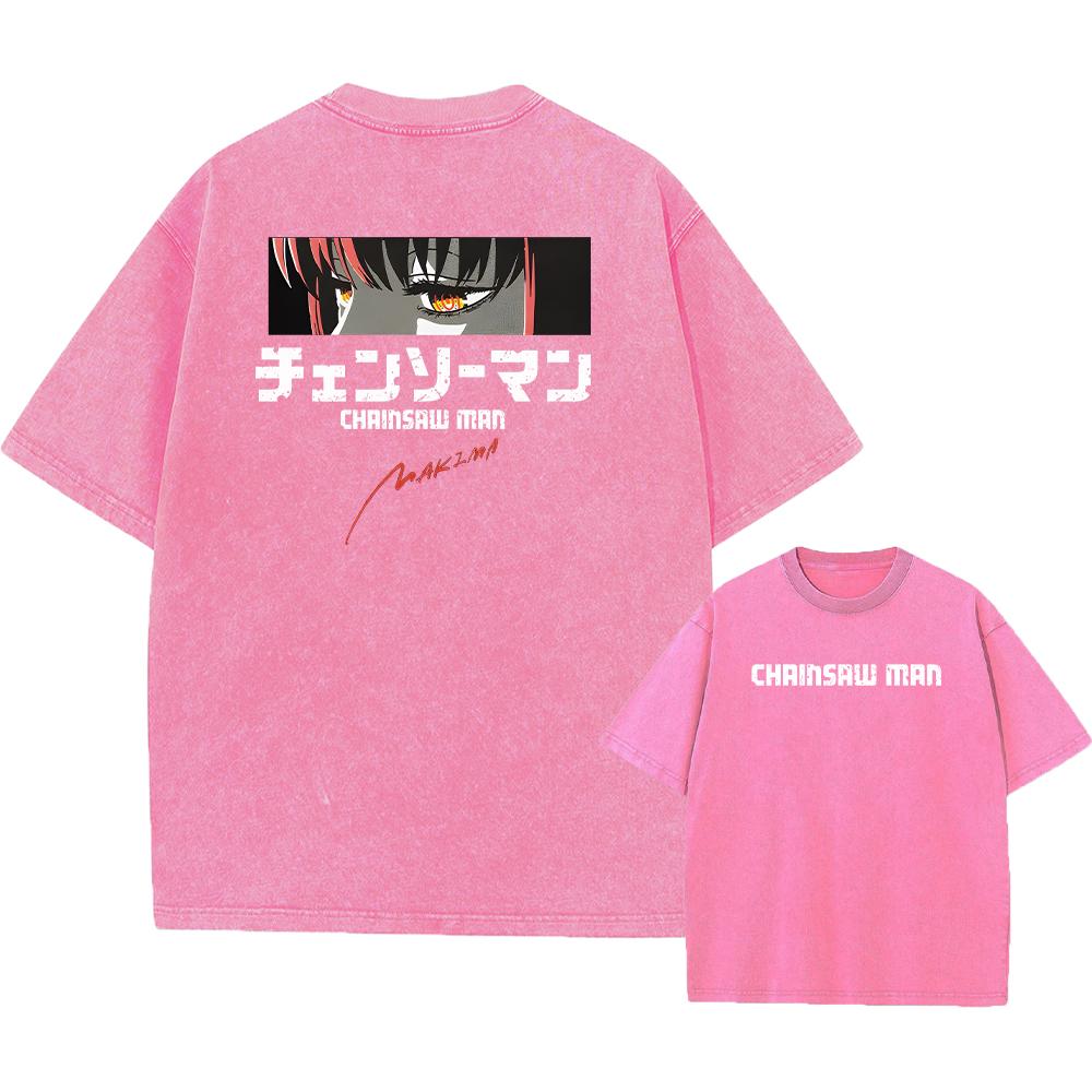 Chainsaw Man Anime Manga Koszulka Washed z Krótkim Rękawem Oversize T-Shirty Nowość Męskie Topy Streetwear z Nadrukiem