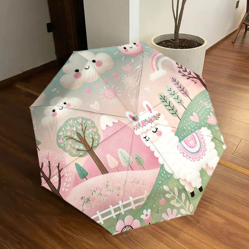 1pc Llama Forest Pattern Umbrella Design Automatic Opening and Closing Umbrella, High-quality Travel Umbrella, Lightweight and Portable, -49