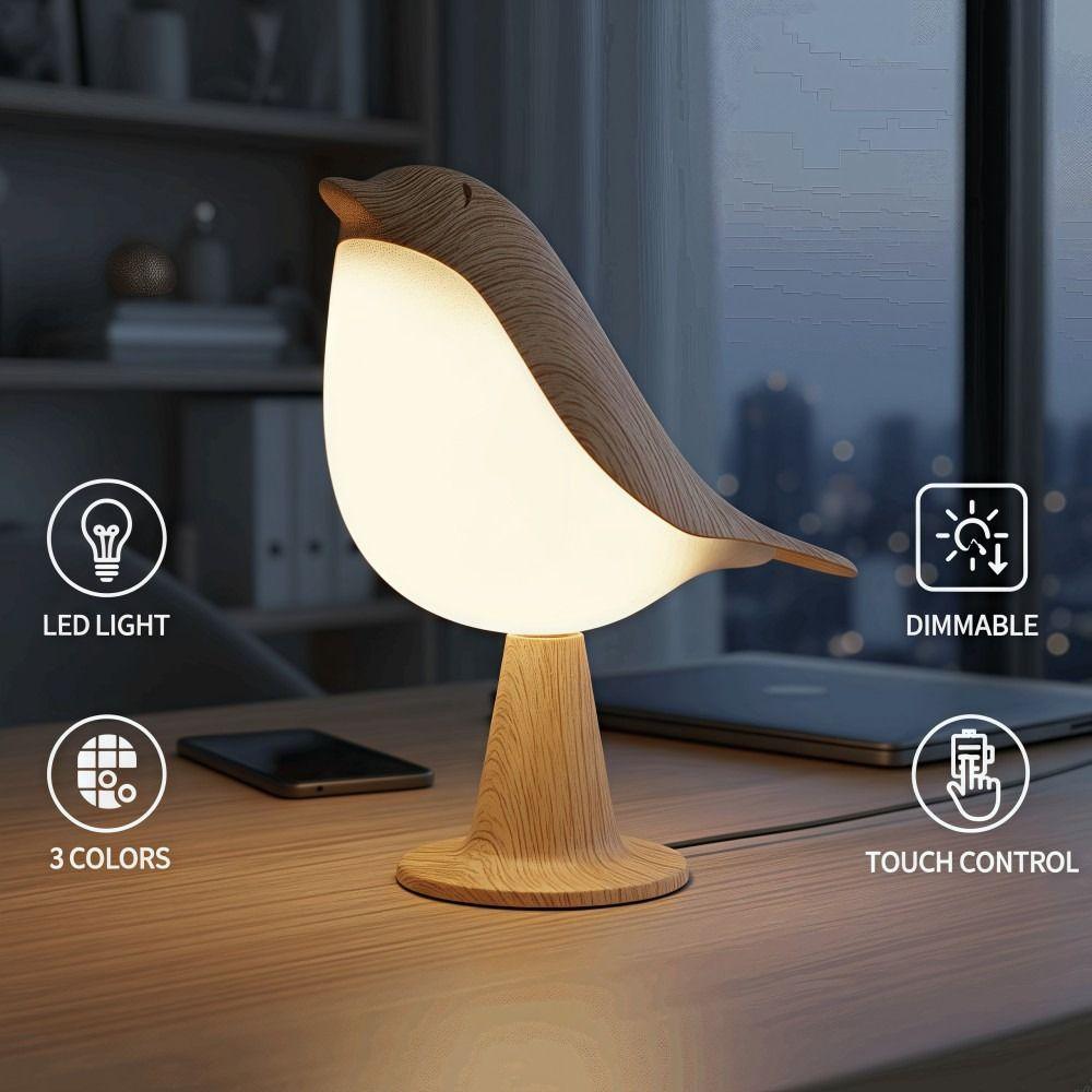 Creativity LED Bird Night Lights 3 Colors Touch Switch Bedroom Desk Lamp Dimmable Rechargeable Bedside Lamps Interior Lighting