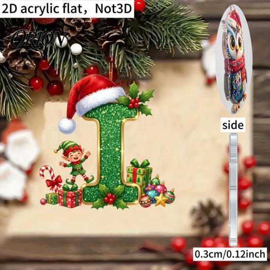 Unique Festive Gift for Family Personalized 26 Alphabet Christmas Ornament with Santa Hat Elf Design, Acrylic Customized Wrapping Tag Hanging