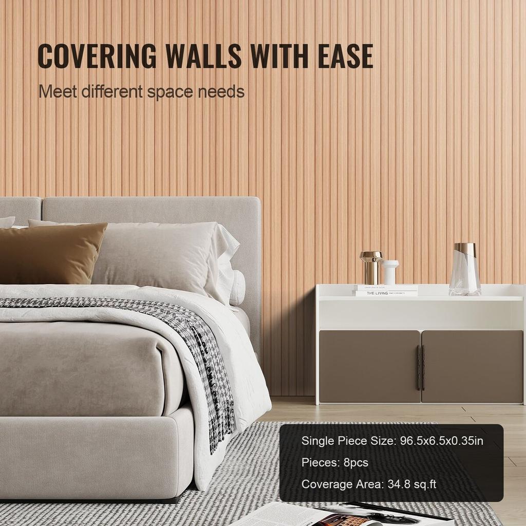 Wood Slat Acoustic Panels 8 PCS 96 X 6 Inch WPC for Modern Wall Ash Wood